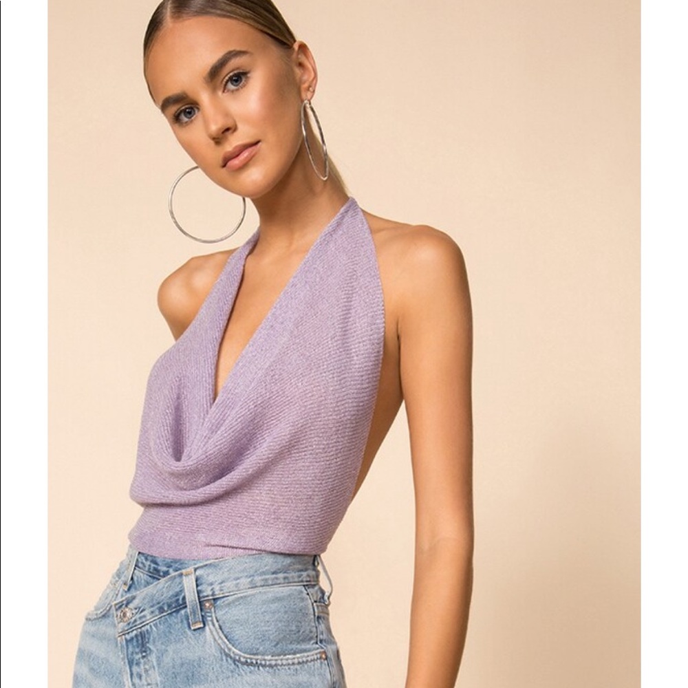 Superdown rubie lavender shimmer cowl neck top size small